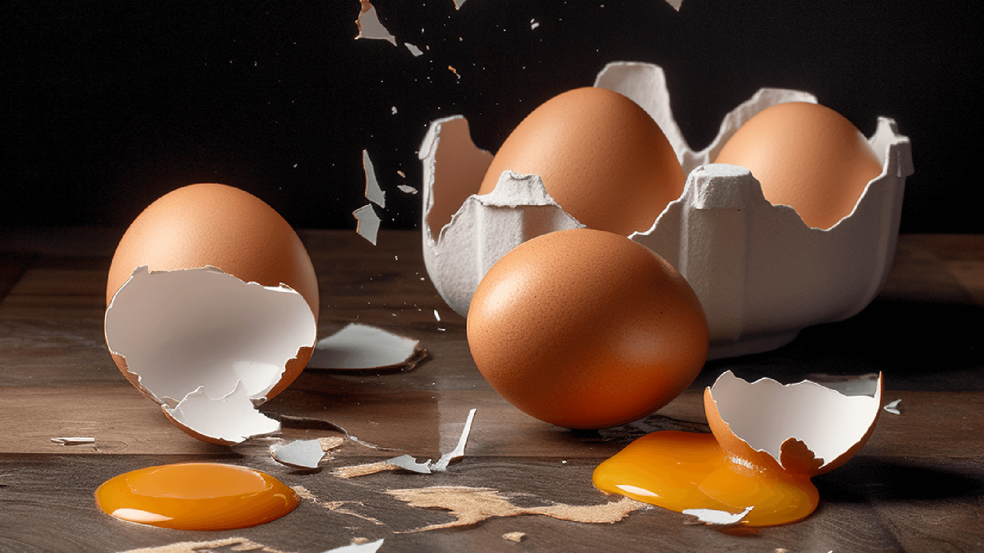 eggs in a carton with broken egg