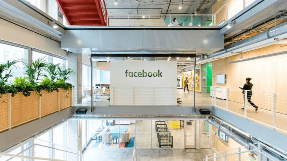 The green and minimalist interior design style of Facebook's office.