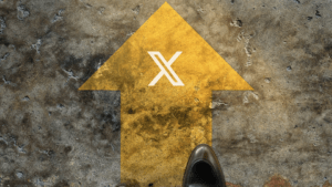 yellow arrow with X Twitter logo depic the journey of twitter